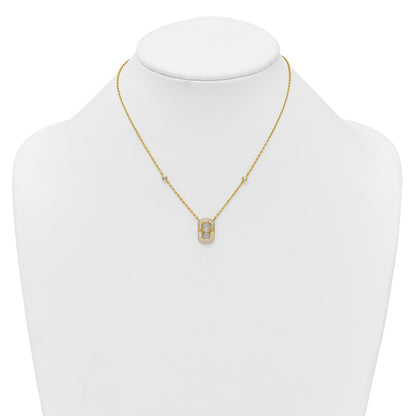 Sterling Silver Gold-tone CZ and Champagne Enamel Rectangle 16 inch with 1.5 inch Extension Necklace