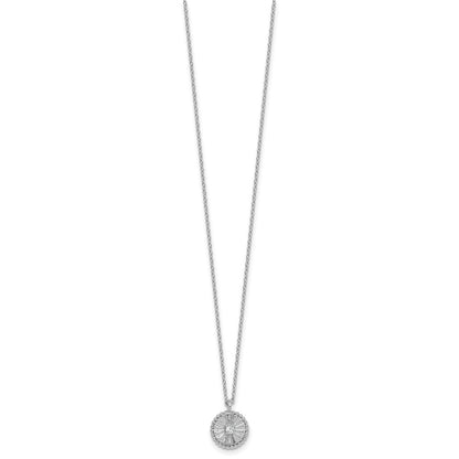Sterling Silver Rhodium-plated Polished Beaded and Textured CZ Circle 16 Inch with 2 Inch Extension Necklace