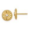 Sterling Silver Gold-tone Polished Beaded and Textured CZ Circle Post Earrings