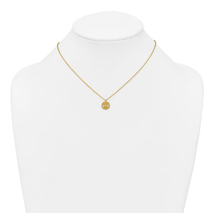 Sterling Silver Gold-tone Polished Beaded and Textured CZ Circle 16 Inch with 2 Inch Extension Necklace