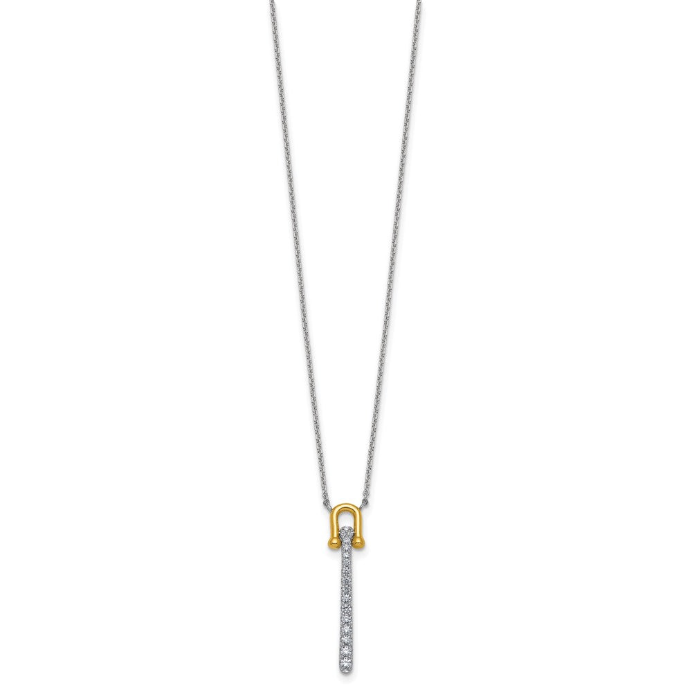Sterling Silver Gold-tone CZ Polished 16 inch with 1.25 inch Extension Necklace