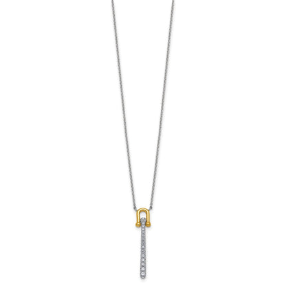 Sterling Silver Gold-tone CZ Polished 16 inch with 1.25 inch Extension Necklace