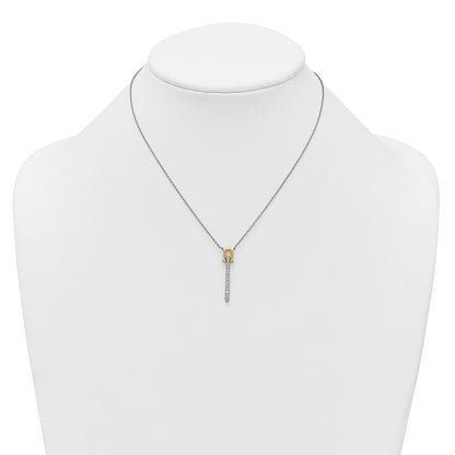 Sterling Silver Gold-tone CZ Polished 16 inch with 1.25 inch Extension Necklace