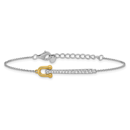 Sterling Silver Gold-tone CZ Polished 6.5 inch with 1 inch Extension Bracelet
