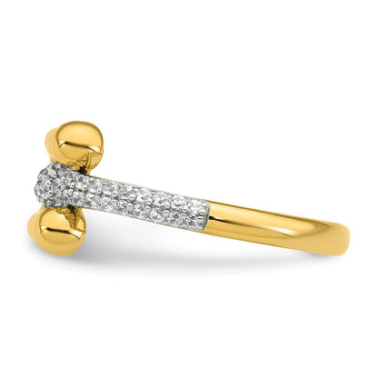 Sterling Silver Gold-tone CZ Polished And Textured Fancy Size 7 Ring