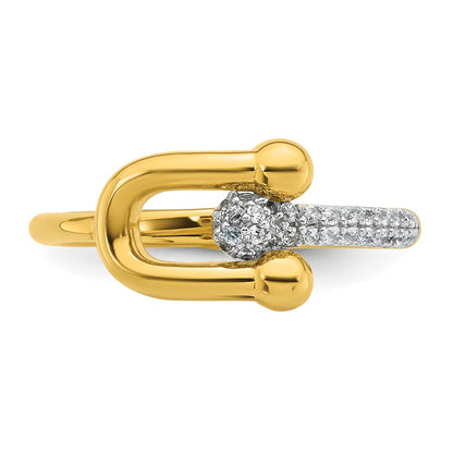 Sterling Silver Gold-tone CZ Polished And Textured Fancy Size 7 Ring