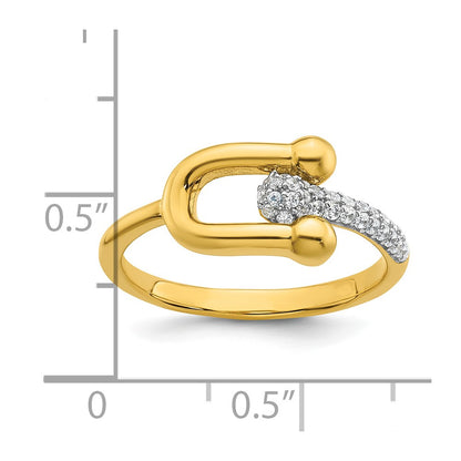 Sterling Silver Gold-tone CZ Polished And Textured Fancy Size 6 Ring