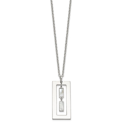 Sterling Silver Open Rectangle with Mother of Pearl Dangles 18.25 inch Necklace