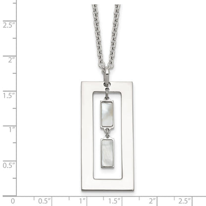 Sterling Silver Open Rectangle with Mother of Pearl Dangles 18.25 inch Necklace