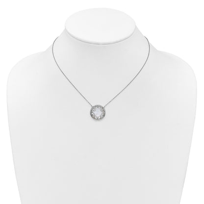 Sterling Silver Rhodium-plated Polished Filigree Mother of Pearl Filigree Circle 16 Inch with 2 Inch Extension Necklace