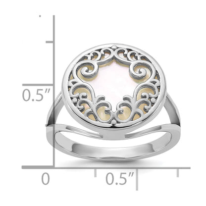 Sterling Silver Rhodium-plated Polished Filigree Mother of Pearl Filigree Circle Size 6 Ring