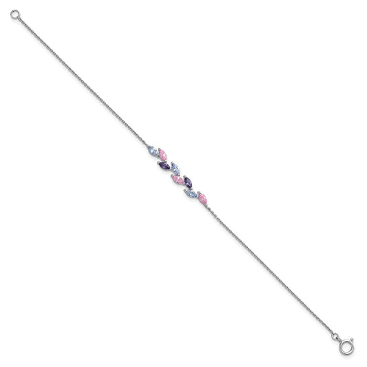 Sterling Silver Rhodium-plated Polished Fancy Pink and Purple Marquise CZ 7 Inch Bracelet