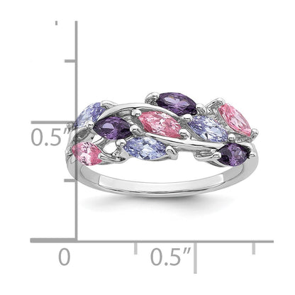 Sterling Silver Rhodium-plated Polished Fancy Pink and Purple Marquise CZ Size 8 Ring