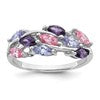 Sterling Silver Rhodium-plated Polished Fancy Pink and Purple Marquise CZ Size 7 Ring