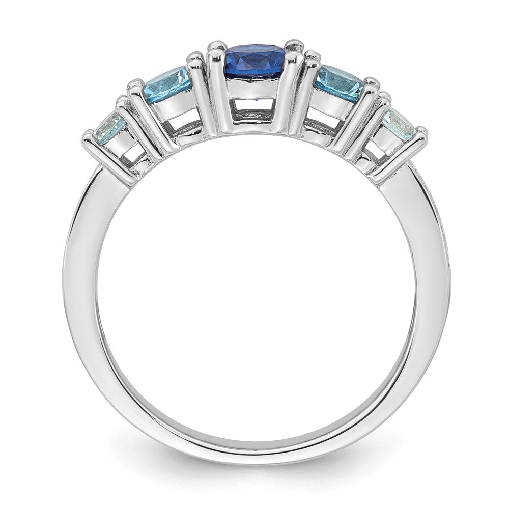 Sterling Silver Rhodium-plated Polished Lab Created Spinel/Lab Created Aquamarine/CZ  5-Stone Size 7 Ring