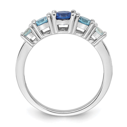 Sterling Silver Rhodium-plated Polished Lab Created Spinel/Lab Created Aquamarine/CZ  5-Stone Size 7 Ring