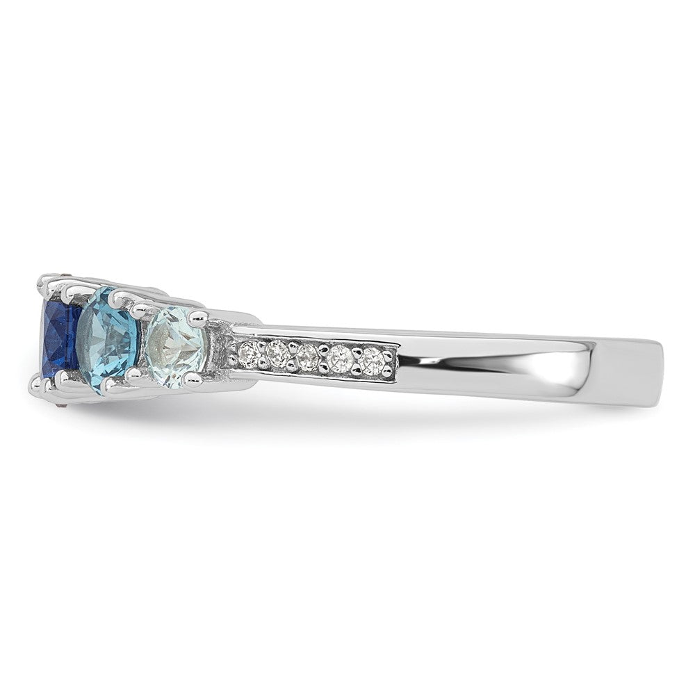 Sterling Silver Rhodium-plated Polished Lab Created Spinel/Lab Created Aquamarine/CZ  5-Stone Size 7 Ring