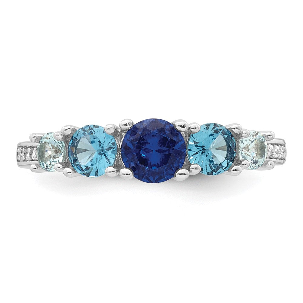 Sterling Silver Rhodium-plated Polished Lab Created Spinel/Lab Created Aquamarine/CZ  5-Stone Size 7 Ring