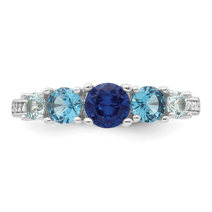 Sterling Silver Rhodium-plated Polished Lab Created Spinel/Lab Created Aquamarine/CZ  5-Stone Size 8 Ring