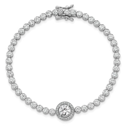 Sterling Silver Rhodium-plated Polished Round CZ Halo 7.25 Inch Bracelet
