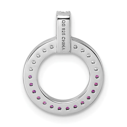 Sterling Silver Rhodium-plated White and Red CZ Open Circle Pendant