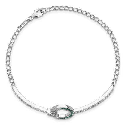 Sterling Silver Rhodium-plated White and Green CZ Open Circle 7.25 inch Bracelet