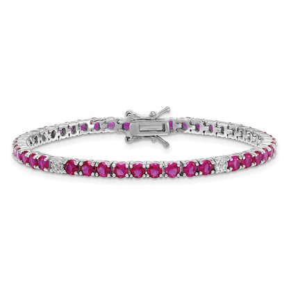 Sterling Silver Rhodium-plated Polished Round Red and White CZ 7 Inch Bracelet