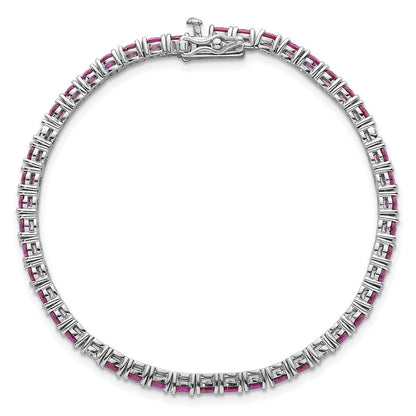Sterling Silver Rhodium-plated Polished Round Red and White CZ 7 Inch Bracelet