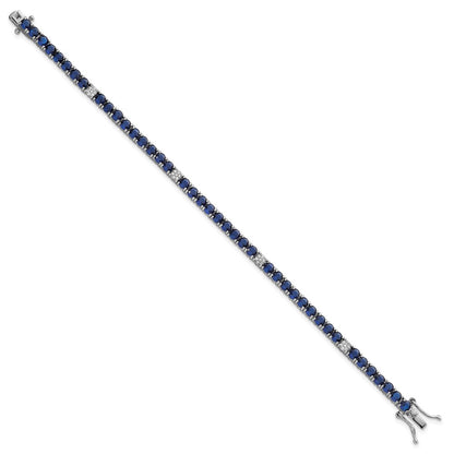Sterling Silver Rhodium-plated Polished Round Blue and White CZ 7 Inch Bracelet