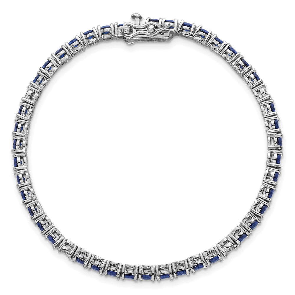 Sterling Silver Rhodium-plated Polished Round Blue and White CZ 7 Inch Bracelet