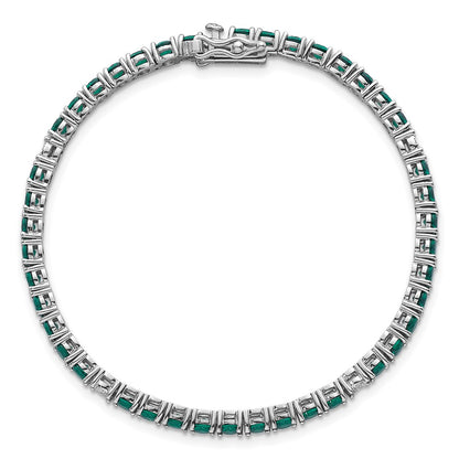 Sterling Silver Rhodium-plated Polished Round Green and White CZ 7 Inch Bracelet