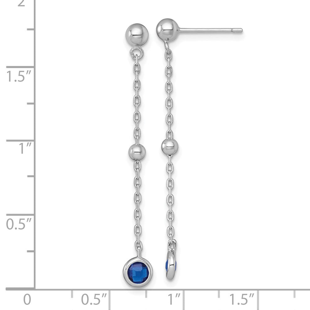 Sterling Silver Rhodium-plated Polished Bezel-set Round Blue CZ Dangle Post Earrings