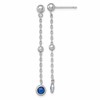 Sterling Silver Rhodium-plated Polished Bezel-set Round Blue CZ Dangle Post Earrings