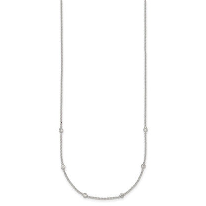 Sterling Silver Polished White CZ 6-Station 16.5 with 1 inch Extension Necklace