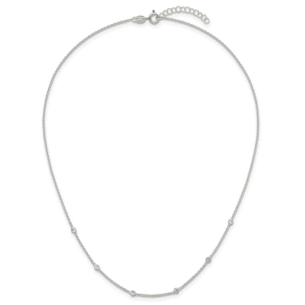 Sterling Silver Polished White CZ 6-Station 16.5 with 1 inch Extension Necklace