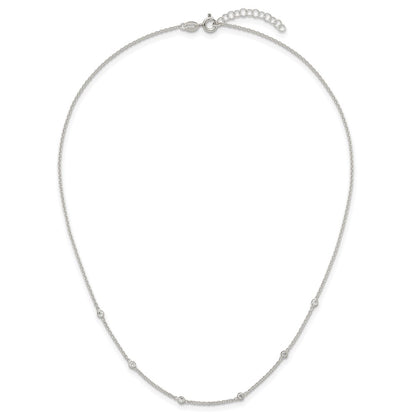Sterling Silver Polished White CZ 6-Station 16.5 with 1 inch Extension Necklace