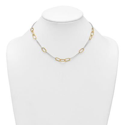Sterling Silver and Gold-tone Polished Fancy Link and Double Chain 16 inch Necklace
