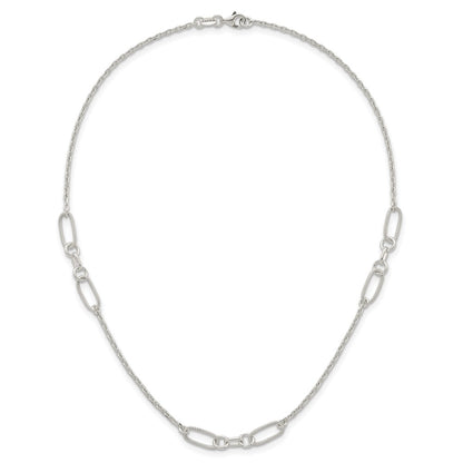 Sterling Silver Polished and Textured Fancy Link and Chain 16 inch Necklace