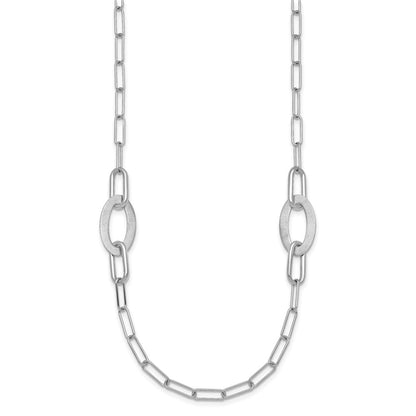 Sterling Silver Rhodium-plated Brushed Fancy Paperclip and Oval Link 24 inch Necklace