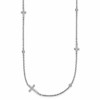 Sterling Silver Rhodium-plated Polished Three CZ Crosses and 3 Round CZ Stations 15 inch with 1.5 inch Extender Necklace