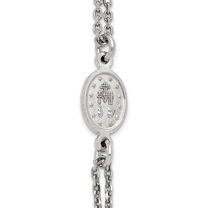Sterling Silver Rhodium-plated Black Crystal 20 inch with 0.5 inch extender Rosary Themed Necklace