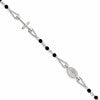 Sterling Silver Polished Beaded Black Glass 6.5 inch with 1 inch Extension Rosary-Design Bracelet