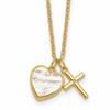 Sterling Silver Gold-plated Polished Mother of Pearl Heart and CZ Cross 14 Inch with 3 Inch Extension Children's Necklace