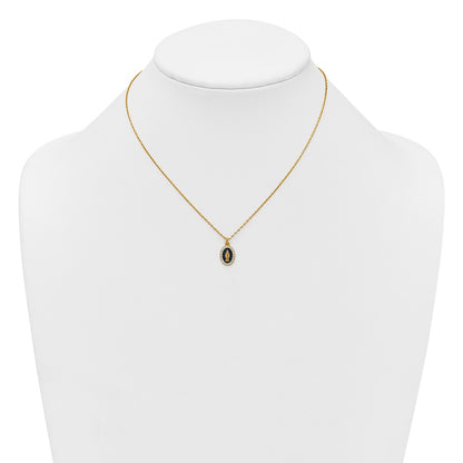 Sterling Silver Gold-plated CZ and Blue Enamel Miraculous Medal 15.75 inch with 2 inch extender Necklace
