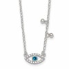 Sterling Silver Polished Blue and White CZ Eye with Beads 16 inch with 2 inch Extension Necklace