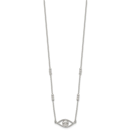 Sterling Silver Polished and Beaded Evil Eye 16.5 inch with 1 inch Extension Necklace