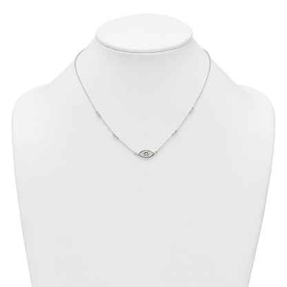 Sterling Silver Polished and Beaded Evil Eye 16.5 inch with 1 inch Extension Necklace