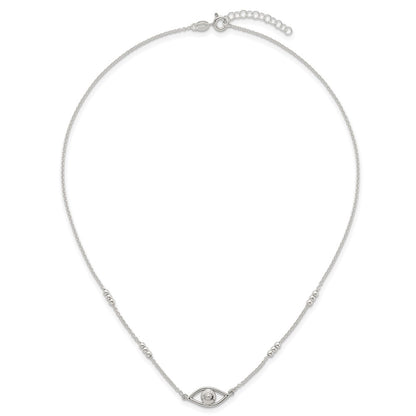 Sterling Silver Polished and Beaded Evil Eye 16.5 inch with 1 inch Extension Necklace