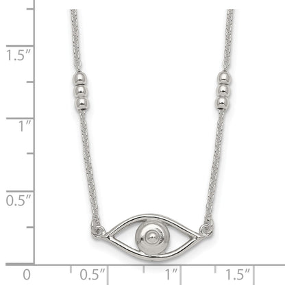 Sterling Silver Polished and Beaded Evil Eye 16.5 inch with 1 inch Extension Necklace