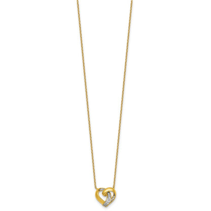 Sterling Silver Gold-tone Polished CZ Love Knot Heart 18 inch Necklace